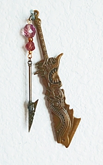 brass weapon bookmark 2 with Czech crystals dangle